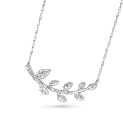 0.13 CT. T.W. Curved Eight Leaf Branch Necklace in Sterling Silver