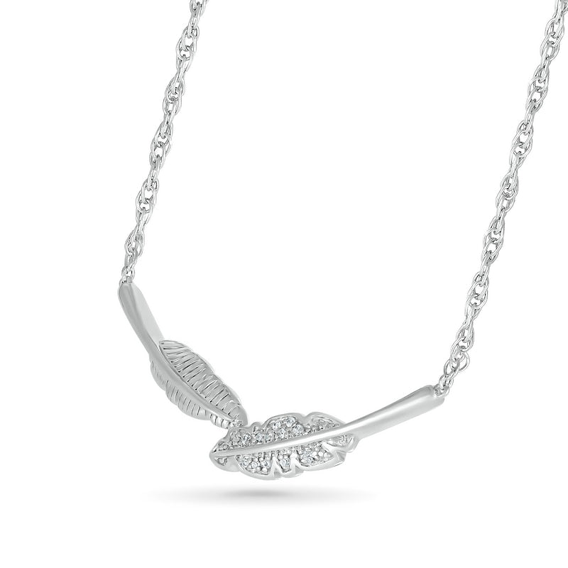 Natural Diamond Accent Two Leaf Necklace in Sterling Silver