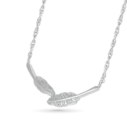 Natural Diamond Accent Two Leaf Necklace in Sterling Silver