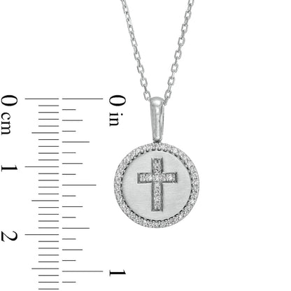 0.2 CT. T.W. Natural Diamond Frame Cross in Circle Pendant in Sterling Silver
