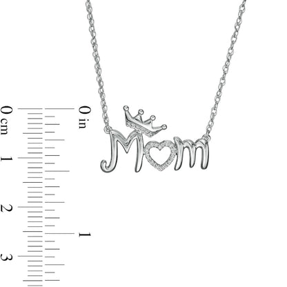0.05 CT. T.W. Natural Diamond Crowned "Mom" with Heart Necklace in Sterling Silver