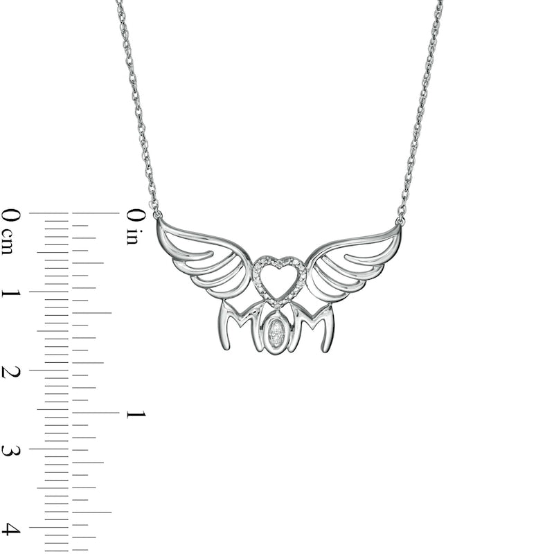 Natural Diamond Accent "MOM" Heart Wings Necklace in Sterling Silver