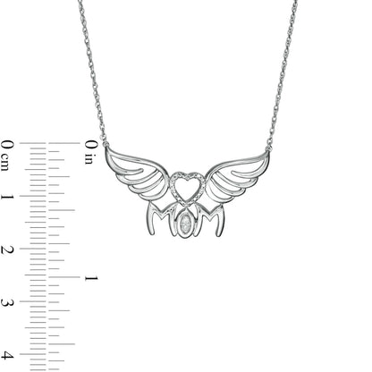 Natural Diamond Accent "MOM" Heart Wings Necklace in Sterling Silver