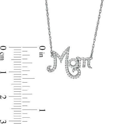 0.17 CT. T.W. Natural Diamond "Mom" Necklace in Sterling Silver