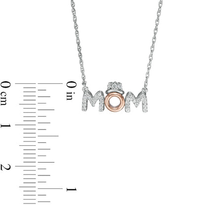 0.1 CT. T.W. Natural Diamond "MOM" with Crown in Sterling Silver with 10K Rose Gold