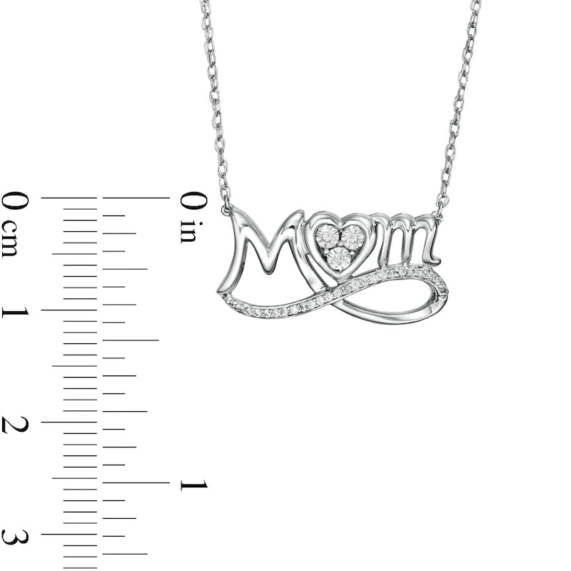 0.05 CT. T.W. Natural Diamond Looped "MOM" and Heart Trio Necklace in Sterling Silver