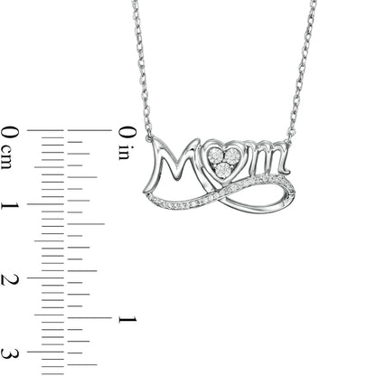 0.05 CT. T.W. Natural Diamond Looped "MOM" and Heart Trio Necklace in Sterling Silver