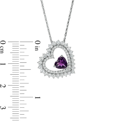 6.0mm Amethyst and White Lab-Created Sapphire Tilted Heart Pendant in Sterling Silver