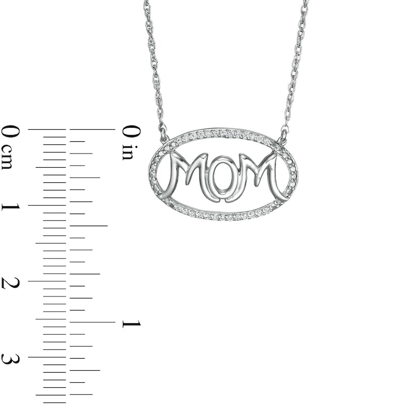 0.07 CT. T.W. Natural Diamond "MOM" Oval Outline Necklace in Sterling Silver