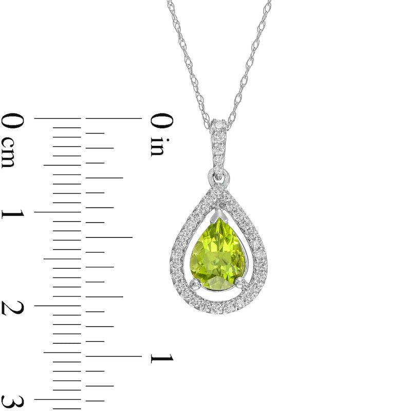 Pear-Shaped Peridot and 0.25 CT. T.W. Natural Diamond Frame Pendant in 14K White Gold