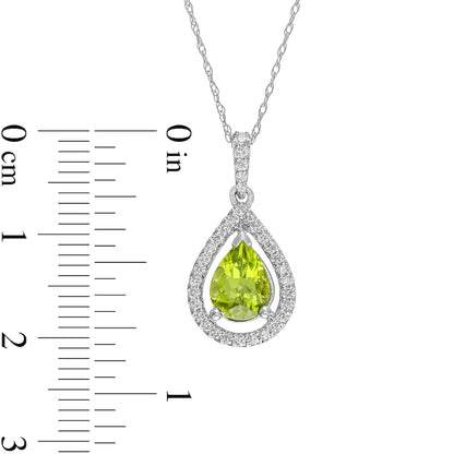 Pear-Shaped Peridot and 0.25 CT. T.W. Natural Diamond Frame Pendant in 14K White Gold