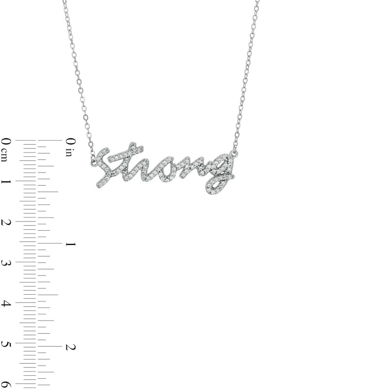 White Lab-Created Sapphire Cursive "Strong" Necklace in Sterling Silver