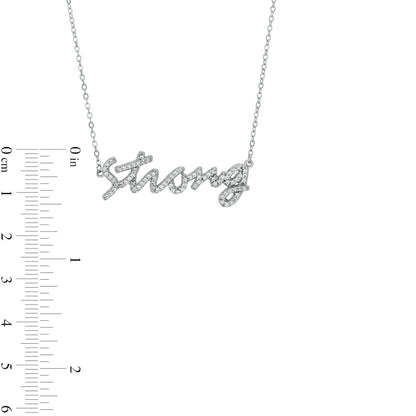 White Lab-Created Sapphire Cursive "Strong" Necklace in Sterling Silver