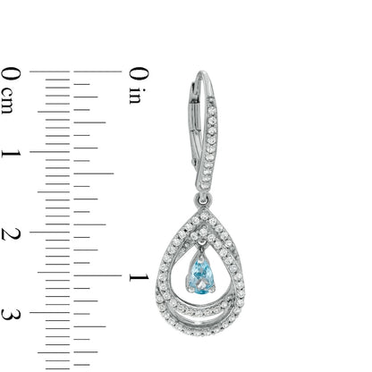 Pear-Shaped Swiss Blue Topaz and White Lab-Created Sapphire Double Loop Open Frame Teardrop Earrings in Sterling Silver