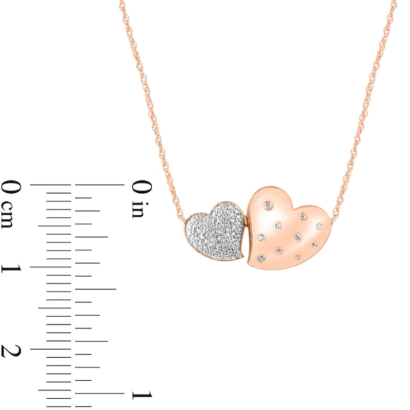 0.17 CT. T.W. Composite Natural Diamond Double Heart Necklace in 10K Rose Gold