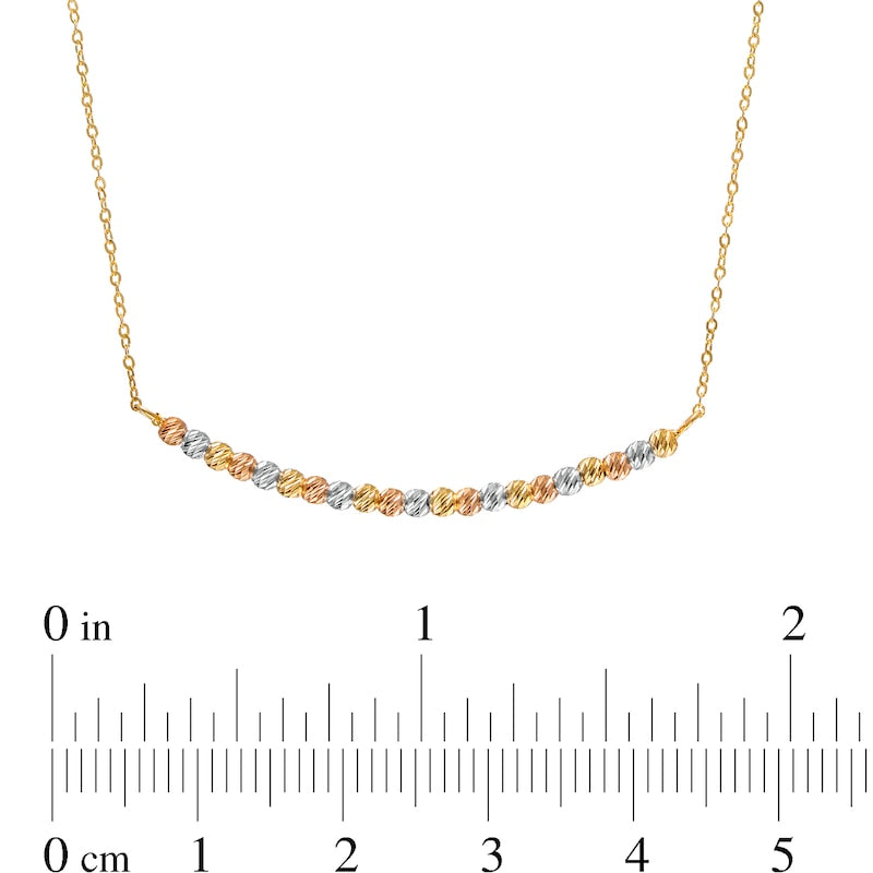 Natural Diamond-Cut Bead Alternating Curved Bar Necklace in 14K Tri-Tone Gold - 17"