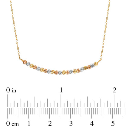 Natural Diamond-Cut Bead Alternating Curved Bar Necklace in 14K Tri-Tone Gold - 17"