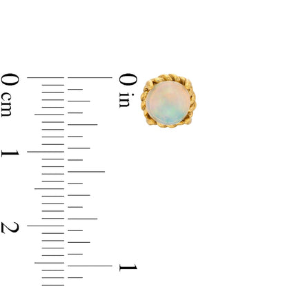 6.0mm Opal Solitaire Rope-Textured Frame Stud Earrings in Sterling Silver and 10K Gold