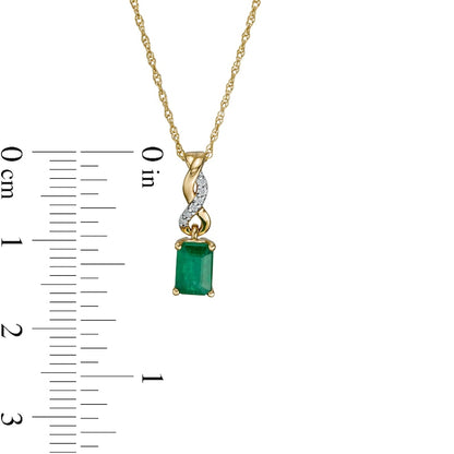 Emerald-Cut Emerald and Natural Diamond Accent Twist Drop Pendant in 14K Gold