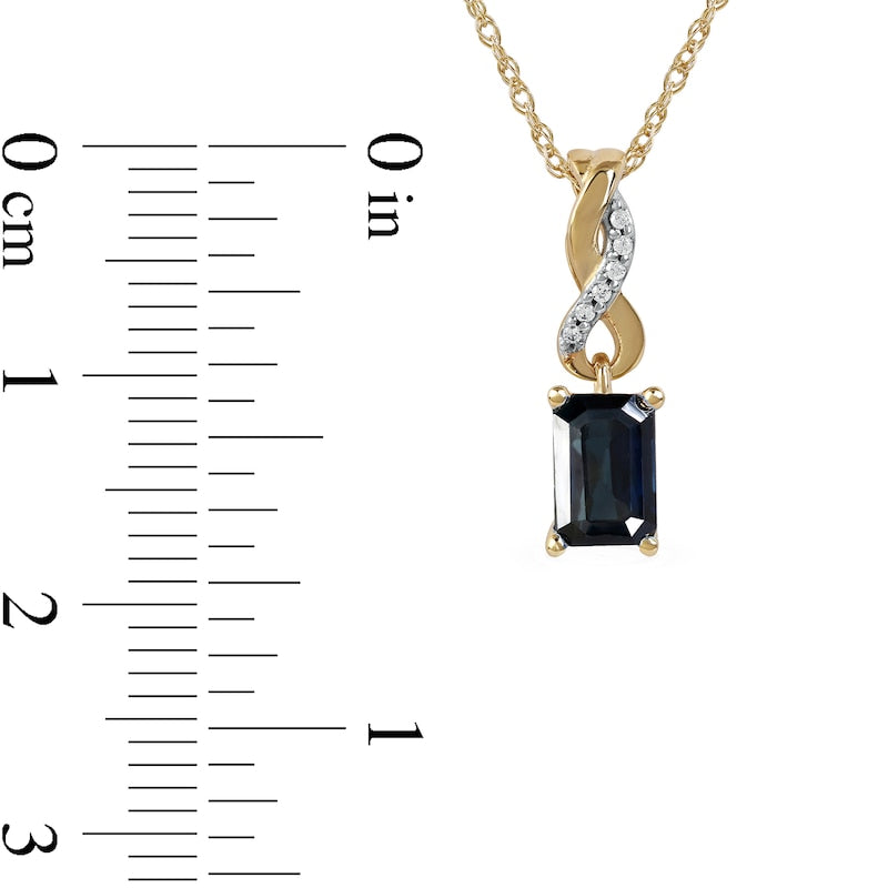 Emerald-Cut Blue Sapphire and Natural Diamond Accent Twist Drop Pendant in 14K Gold