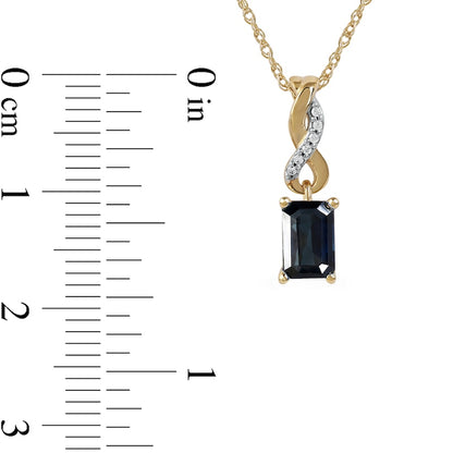 Emerald-Cut Blue Sapphire and Natural Diamond Accent Twist Drop Pendant in 14K Gold
