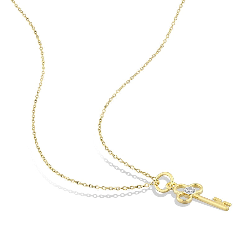 Natural Diamond Accent Key Pendant in Sterling Silver with Yellow Rhodium