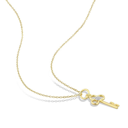 Natural Diamond Accent Key Pendant in Sterling Silver with Yellow Rhodium