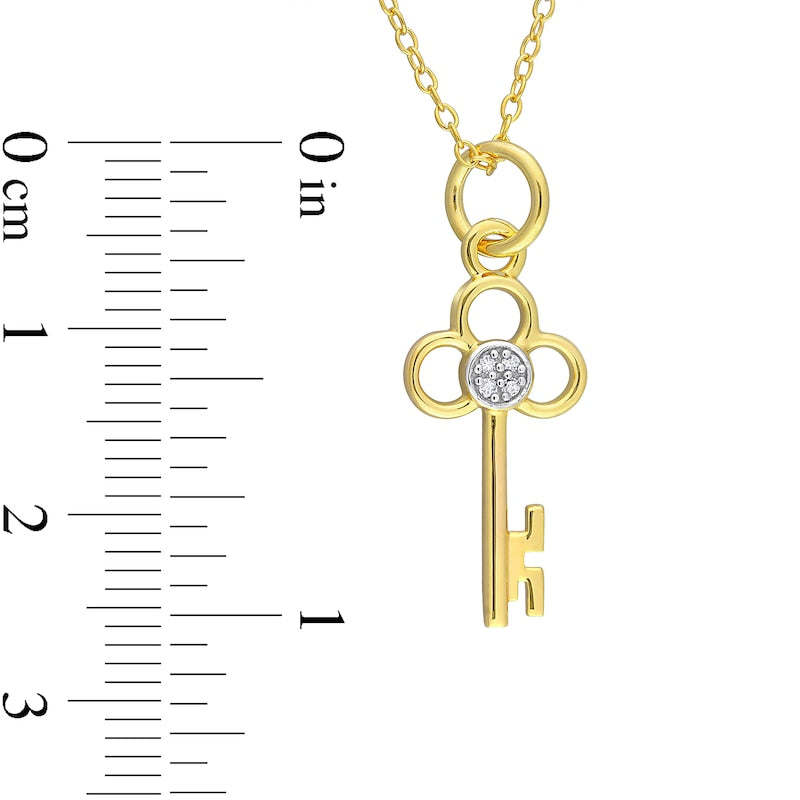 Natural Diamond Accent Key Pendant in Sterling Silver with Yellow Rhodium