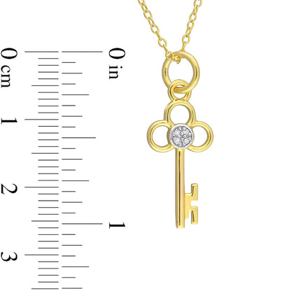 Natural Diamond Accent Key Pendant in Sterling Silver with Yellow Rhodium