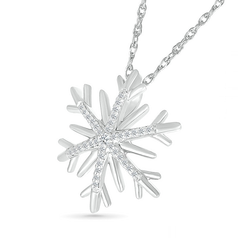 0.07 CT. T.W. Natural Diamond Snowflake Pendant in Sterling Silver