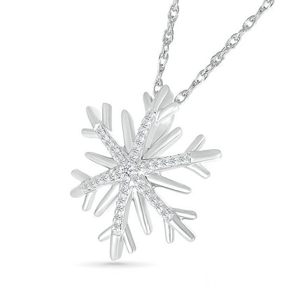 0.07 CT. T.W. Natural Diamond Snowflake Pendant in Sterling Silver