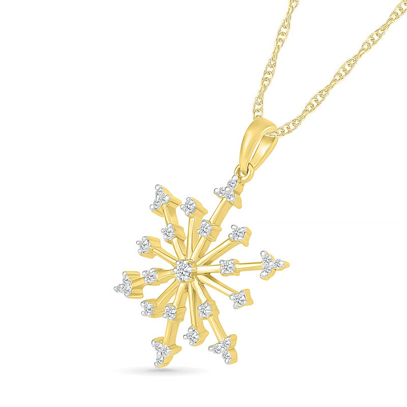 0.17 CT. T.W. Natural Diamond Snowflake Pendant in Sterling Silver with 14K Gold Plate