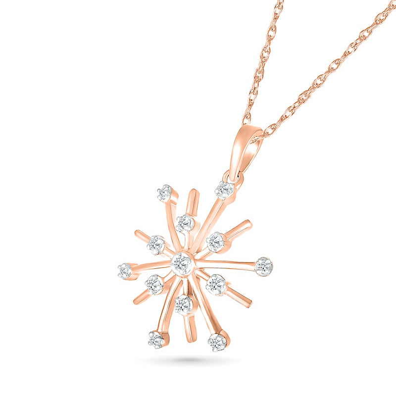 0.1 CT. T.W. Natural Diamond Snowflake Pendant in Sterling Silver with 14K Rose Gold Plate