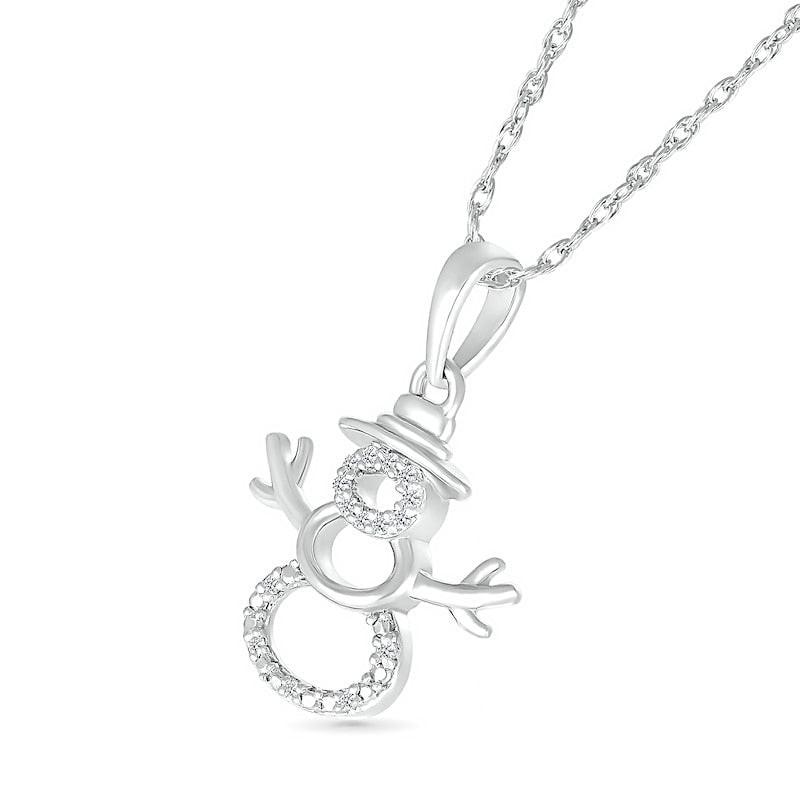 Natural Diamond Accent Layered Snowman Pendant in Sterling Silver