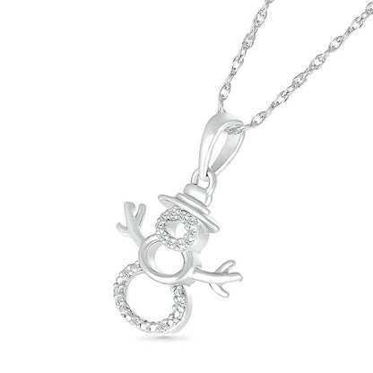 Natural Diamond Accent Layered Snowman Pendant in Sterling Silver