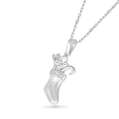 Natural Diamond Accent Stocking with Gifts Pendant in Sterling Silver