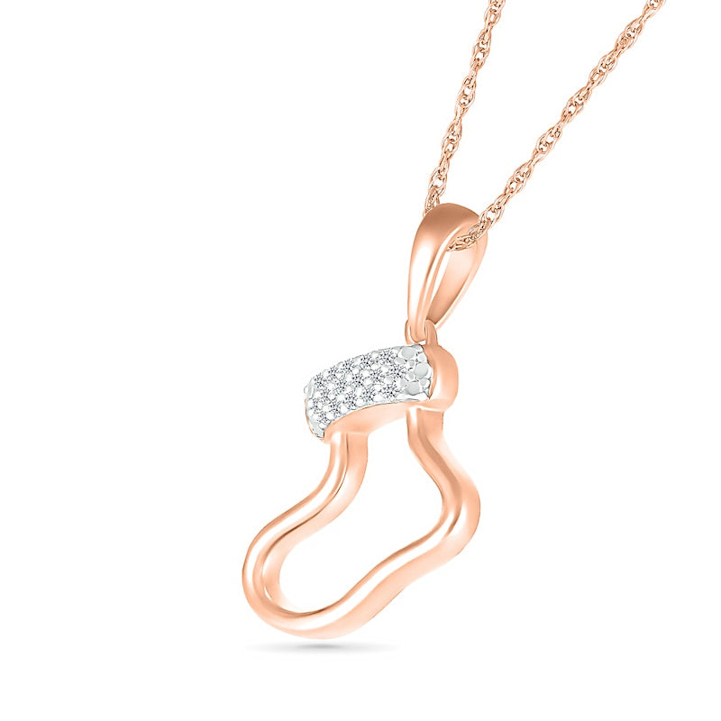 Natural Diamond Accent Holiday Stocking Pendant in Sterling Silver with 14K Rose Gold Plate