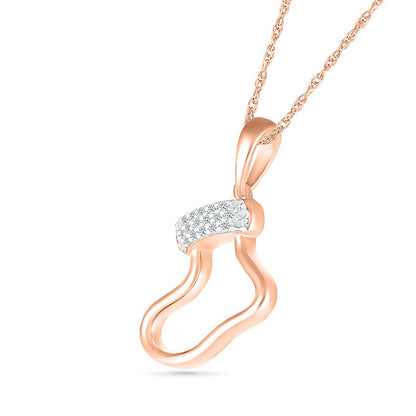 Natural Diamond Accent Holiday Stocking Pendant in Sterling Silver with 14K Rose Gold Plate