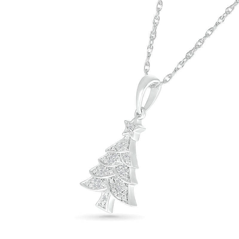 0.05 CT. T.W. Natural Diamond Christmas Tree Pendant in Sterling Silver