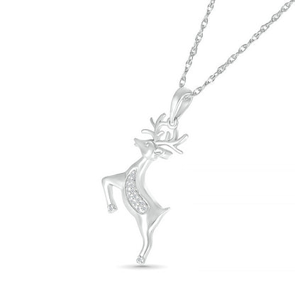 Natural Diamond Accent Reindeer Pendant in Sterling Silver