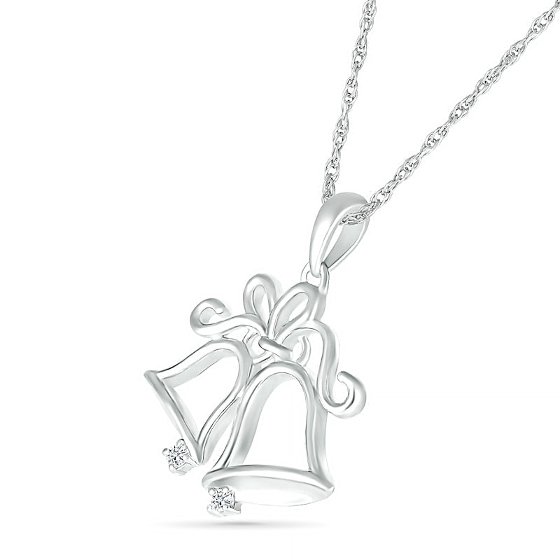 Natural Diamond Accent Holiday Bells Pendant in Sterling Silver
