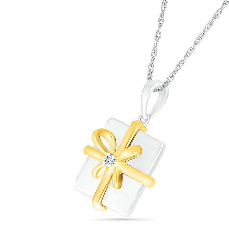 Natural Diamond Accent Holiday Gift Pendant in Sterling Silver and 14K Gold Plate