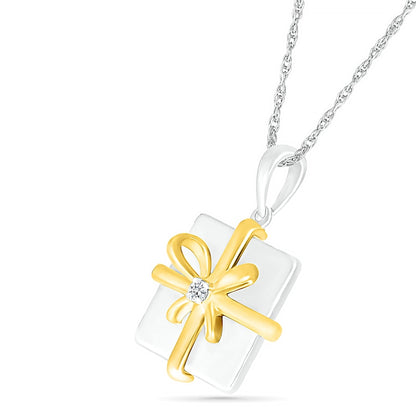 Natural Diamond Accent Holiday Gift Pendant in Sterling Silver and 14K Gold Plate