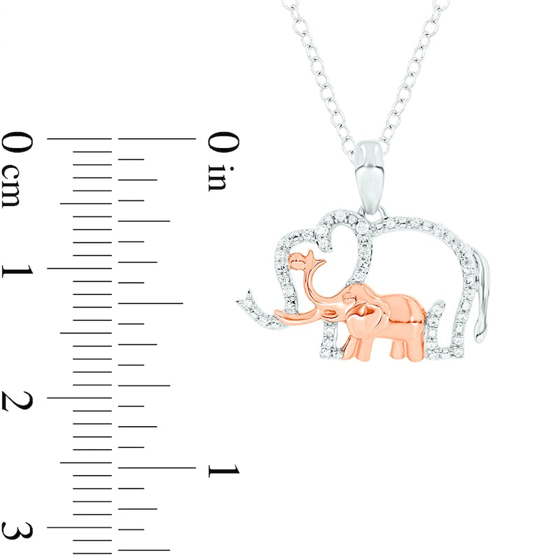 0.1 CT. T.W. Natural Diamond Motherly Love Elephants Pendant in Sterling Silver and 14K Rose Gold Plate