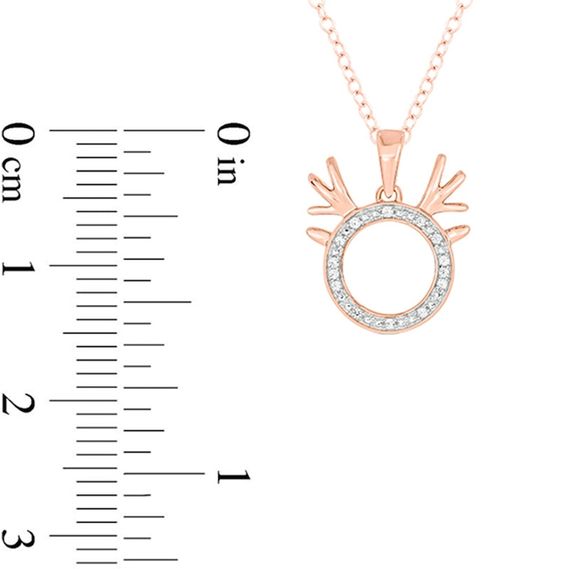 0.05 CT. T.W. Natural Diamond Circle Outline with Antlers Pendant in Sterling Silver with 14K Rose Gold Plate