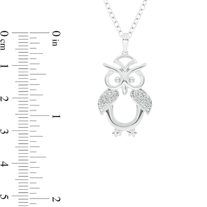 Natural Diamond Accent Owl Pendant in Sterling Silver