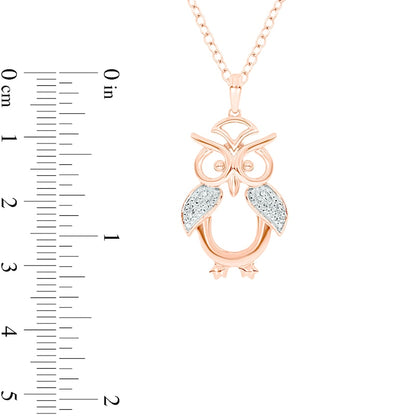 Natural Diamond Accent Owl Pendant in Sterling Silver with 14K Rose Gold Plate