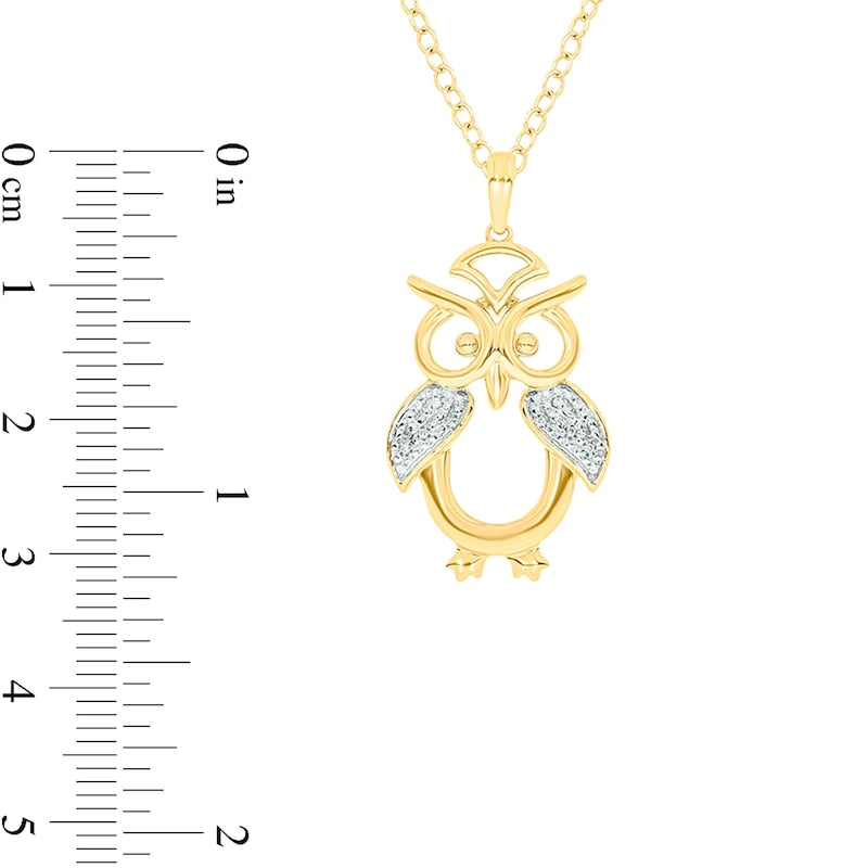Natural Diamond Accent Owl Pendant in Sterling Silver with 14K Gold Plate
