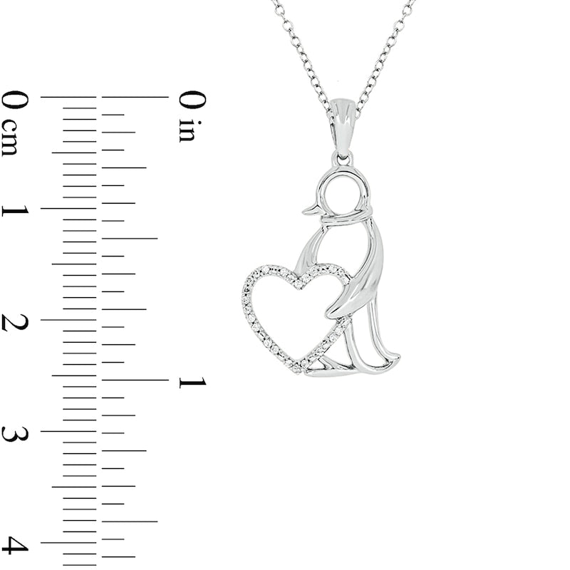 0.05 CT. T.W. Natural Diamond Penguin with Heart Pendant in Sterling Silver