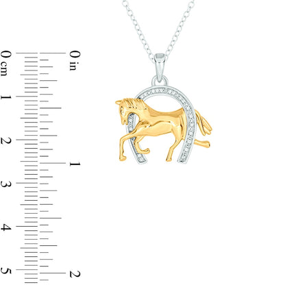 0.05 CT. T.W. Natural Diamond Horse in Horseshoe Pendant in Sterling Silver and 14K Gold Plate